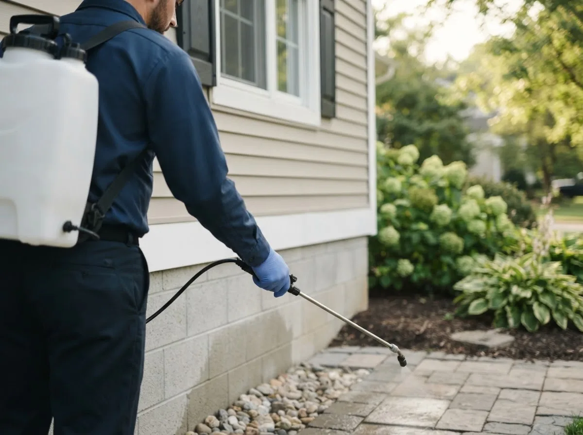Pest control technician inspecting a home in Otter Lake, MI